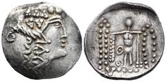 Grecia Antigua / Greek Coins Imitación Celta. Thasos. Tetradracma. Hacia 148 a.C. Anv.: Cabeza de Dionisos joven a derecha. Rev.: Hércules en pie con clava a izquierda, alrededor puntos asemejando ley