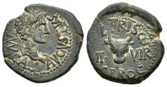 Hispania Antigua / Celtiberian Coins Calagurris. Semis. 27 a.C.-14 d.C. Calahorra (Logroño). (Acip-3123). (Abh-426). Anv.: Cabeza laureada de Augusto, alrededor MVN CAL AVGVSTVS. Rev.: Cabeza de toro,