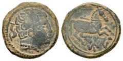 Hispania Antigua / Celtiberian Coins Meduainum. Semis. 120-20 a.C. Zona norte del Ebro. (Abh-1751). (C-3). Anv.: Cabeza masculina a derecha, detrás delfín. Rev.: Caballo a derecha, debajo ME. Ae. 4,23