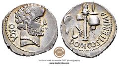 República Romana / Roman Republican Domitia. C. Domitius Calvinus. Denario de transición. 38 a.C. Huesca. (Ffc-685). (Craw-532/1). (Cal-546a). Anv.: Cabeza descubierta de Hércules barbada a derecha, d