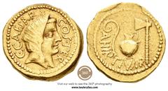 Imperio Romano / Roman Imperial Julio César. Áureo. 46-44 a.C. Roma. (Sydenham-1018). (Craw-466/1). (Cal-37b). Anv.: C CAESAR COS TER. Cabeza velada de Pietas, con rasgos parecidos a los de Julio Césa