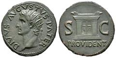 Imperio Romano / Roman Imperial Augusto. Dupondio. 22-30 d.C. Roma. (Spink-1789, como As). (Ric-81). Anv.: DIVVS AVGVSTVS PATER. Busto radiado a izquierda. Rev.: PROVIDENT S C. Altar. Ae. 10,29 g. Res