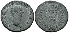 Imperio Romano / Roman Imperial Claudio I. Sestercio. 41-42 d.C. Roma. (Spink-1849). (Ric-96). Anv.: TI CLAVDIVS CAESAR AVG P M TR P IMP. Cabeza laureada a derecha.. Rev.: EX SC / OB / CIVES / SERVATO