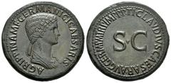Imperio Romano / Roman Imperial Agripina. Sestercio. 42-43 d.C. Roma. (Ric-102). (Ch-3). Anv.: AGRIPPINA M F GERMANICI CAESARIS. Busto revestido a derecha. Rev.: TI CLAVDIVS CAESAR AVG GERM P M TR P I