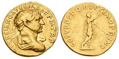 Imperio Romano / Roman Imperial Trajano. Áureo. 107-111 d.C. Roma. (Ric-136). (Ch-91). (Cal-1007). Anv.: IMP TRAIANO AVG GER DAC P M TR P. Busto laureado y revestido a derecha. Rev.: COS V P P SPQR OP