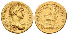 Imperio Romano / Roman Imperial Trajano. Áureo. 114-117 d.C. Roma. (Spink-3092). (Ric-319). (Cal-1026). Anv.: IMP CAES NER TRAIANO OPTIMO AVG GER DAC. Busto laureado y revestido de a derecha. Rev.: P 