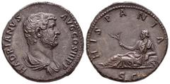 Imperio Romano / Roman Imperial Adriano. Sestercio. 136 d.C. Roma. (Spink-3603). (Ric-851). Rev.: HISPANIA SC. Hispania tumbada a izquierda con una rama. Ae. 24,86 g. Campos suavizados. Escasa. EBC. E