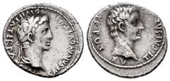 Imperio Romano / Roman Imperial Augustus y Tiberius. Denario. 13-14 d.C. Lugdunum. (Spink-1737). (Ric-266). (Seaby-2). Anv.: CAESAR AVGVSTVS DIVI F PATER PA(TRIAE). Cabeza laureada de Augusto a derech
