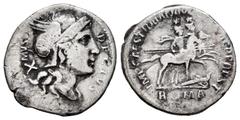 Imperio Romano / Roman Imperial Trajan. (Acuñación de restitución). Denario. 107 d.C. Rome. (Spink-no cita). (Ric-766). Anv.: DECIVS MVS. Cabeza galeada de Roma, detrás X. Rev.: IMP CAES TRAIAN (AVG G