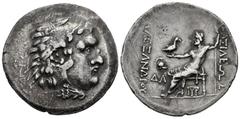 Greek Coins Imperio Macedonio. Alejandro III Magno. Tetradracma. 150-125 a.C. Mesembria. (Price-1066). Anv.: Cabeza de Heracles a derecha, tocado con piel de león. Rev.: Zeus sentado a izquierda, sost