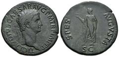 Roman Imperial Claudio I. Sestercio. 42 d.C. Roma. (Spink-1854). (Ric-115). Anv.: TI CLAVDIVS CAESAR AVG PM TR P IMP P P. Busto de Claudio con láurea a derecha. Rev.: SPES AVGVSTA SC. Spes avanzando a