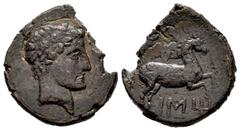 Hispania Antigua / Ancient Hispania Basti. Semis. 120-20 a.C. Zona de Cataluña. (Abh-233). (Acip-2061). (C-1). Anv.: Cabeza masculina laureada con ínfulas y collar a derecha. Rev.: Caballo saltando a 