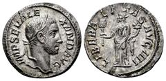 Imperio Romano /Roman Imperial Alejandro Severo. Denario. 229 d.C. Roma. (Spink-7878). (Ric-205). Rev.: LIBERALITAS AVG IIII. Libertad, con lábaro y cuerno de la bundancia, de pie a la izquierda. Ag. 