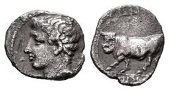Greek Coins / Grecia Antigua Sicilia. Panormos. Litra. 400-380 a.C. (SNG ANS 548; HGC 2, 104). Anv.: Cabeza masculina juvenil a izquierda. Rev.: Toro con cabeza de hombre barbada caminando a izquierda