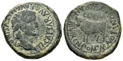 Celtiberian Coins / Hispania Antigua Clunia. As. 14-36 a.C. Coruña del Conde (Burgos). (Abh-836). Anv.: Cabeza de Tiberio a derecha. TI CAESAR AVG F AVGVSTVS IMP. Rev.: Toro a izquierda, sobre él CLVN