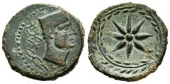 Celtiberian Coins / Hispania Antigua Malaka. Semis. 200-20 a.C. Málaga. (Abh-1733). (Acip-800). Anv.: Cabeza de Vulcano a derecha con birrete plano, detrás tenazas y leyenda púnica. Rev.: Estrella de 