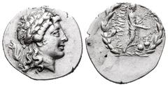 Greek Coins / Grecia Antigua Aeolis. Myrina. Dracma. 155-145 a.C. (BMC-5). (Weber-5566 variante). (Sng Cop-no cita). (Cy-no cita). Anv.: Cabeza laureada de Apolo a derecha. Rev.: Apolo de pie a la der