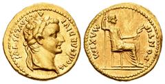 Roman Imperial / Imperio Romano Tiberio. Áureo. 14-37 d.C. Lugdunum. (Ric-25). (Cohen-15). (Cal-305d). Anv.: TI CAESAR DIVI AVG F AVGVSTVS. Cabeza laureada de Tiberio a derecha. Rev.: MAXIM PONTIF. Li