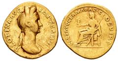 Roman Imperial / Imperio Romano Plotina. Áureo. 112-115 d.C. Roma. (Ric-730). (Cal-1146). (Ch-2). Anv.: PLOTINA AVG – IMP TRAIANI. Busto diademado y drapeado a derecha. Rev.: CAES AVG GERMA DAC COS VI