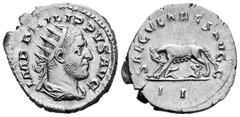 Roman Imperial / Imperio Romano Filipo I. Antoniniano. 248 d.C. Roma. (Spink-8957). (Ric-15). Anv.: IMP PHILIPPVS AVG. Busto radiado a derecha. Rev.: SAECVLARES AVGG / II. Loba amamantando a Rómulo y 