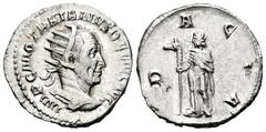 Roman Imperial / Imperio Romano Trajano Decio. Antoniniano. 250-251 d.C. Roma. (Spink-9368). (Ric-12b). (Seaby-16). Rev.: DACIA. Dacia en pie con cetro surmontado de cabeza de asno. Ag. 4,26 g. Atract