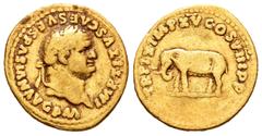 Roman Imperial / Imperio Romano Tito. Áureo. 80 d.C. Roma. (Ric-114). (Cal-775). Anv.: IMP TITVS CAES VESPASIAN AVG P M. Busto laureado a derecha. Rev.: TR P IX IMP XV COS VIII P P. Elefante hembra a 
