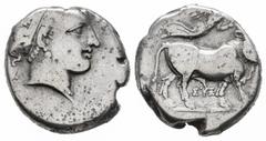 Greek Coins / Grecia Antigua Campania. Neapolis. Dracma. 320-275 a.C. (Gc-309 variante). Ag. 7,15 g. BC+. Est...70,00. /// ENGLISH: Campania. Neapolis. Drachm. 320-275 a.C. (Gc-309 variante). Ag. 7,15
