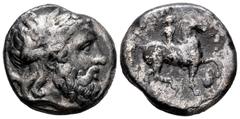 Greek Coins / Grecia Antigua Imperio Macedonio. Filipo II. Tetradracma. 348-342 a.C. Amphipolis. (Sng Ans-510-20). Anv.: Cabeza laureada de Zeus a derecha . Rev.: Joven desnudo a caballo a la derecha 