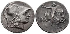 Greek Coins / Grecia Antigua Pamphylia. Side. Tetradracma. 205-100 a.C. Magistrado Kleuch. (Sng París-697). Anv.: Cabeza de Athena a la derecha, con casco corintio y penacho. Rev.: Nike avanzando a iz