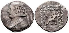 Greek Coins / Grecia Antigua Imperio Parto. Orodes II. Tetradracma. 57-38 a.C. Mithradatkart. (Sellwood-48.1). (Shore-212). Anv.: Busto diademado y drapeado a izquierda. Rev.: Orodes sedente a izquier