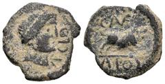 Celtiberian Coins / Hispania Antigua Kastilo-Castulo. Semis. 180 a.C. Cazlona (Jaén). (Abh-no cita). (Acip-2162). (C-58). Anv.: Cabeza viril laureada a derecha con ínfulas y delante leyenda externa AP