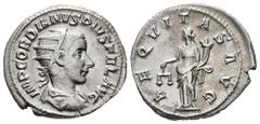 Roman Imperial / Imperio Romano Gordiano III. Antoniniano. 239-241 d.C. Roma. (Spink-8601). (Ric-51). Rev.: AEQVITAS AVG. Aequitas en pie a izquierda con balanza y cuerno de la abundancia. Ag. 4,81 g.