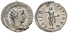 Roman Imperial / Imperio Romano Gordiano III. Antoniniano. 241-243 d.C. Roma. (Spink-8603). (Ric-83). (Seaby-41). Rev.: AETERNITATI AVG. Sol en pie a izquierda con globo y mano derecha levantada. Ag. 