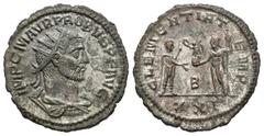 Roman Imperial / Imperio Romano Probo. Antoniniano. 280-281 d.C. Antioquía. (Spink-11960). (Ric-921). Rev.: CLEMENTIA TEMP. Probo en pie a izquierda portando cetro, recibiendo Victoria sobre globo de 