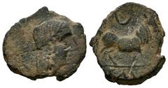 Ancient Hispania / Hispania Antigua Kastilo-Castulo. Semis. 180 a.C. Cazlona (Jaén). (Abh-716). (Acip-2107). Anv.: Cabeza masculina diademada a derecha. Rev.: Toro a derecha, encima creciente, debajo 
