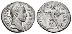 Roman Imperial / Imperio Romano Alejandro Severo. Denario. 229 d.C. Roma. (Ric-92). (Bmcre-603). (Rsc-365). Anv.: IMP SEV ALEXAND AVG. Cabeza laureada a derecha. Rev.: P M TR P VIII COS III P P. Marte