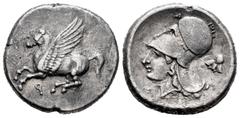 Greek Coins / Grecia Antigua Corinthia. Corinth. Stater. 400-350 a.C. (Bcd-Corinth 115). (Calciati-402). (Ravel-1040). Anv.: Pegasus flying left, below Ϙ. Rev.: Head of Athena on the left, with Corint
