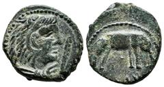 Ancient Hispania / Hispania Antigua Lascuta. Unit. 150-50 a.C. Alcalá de los Gazules (Cádiz). (Abh-1670 (como semis)). (Acip-945). (C-6). Ae. 5,85 g. Choice VF/VF. Est...200,00. /// SPANISH DESCRIPTIO