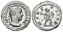 Roman Imperial / Imperio Romano Severus Alexander. Denarius. 231-235 d.C. Rome. (Ric-246). (Bmcre-833). (Rsc-161a). Anv.: IMP ALEXANDER PIVS AVG, laureate and draped bust right. Rev.: MARS VLTOR, Mars