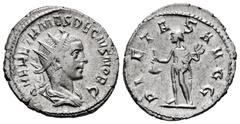 Roman Imperial / Imperio Romano Herennius Etruscus. Antoninianus. 250-251 d.C. Rome. (Ric-142b). (Cohen-11). Anv.: Q HER ETR MES DECIVS NOB C. Radiated and draped bust to right. Rev.: PIETAS AVGG. Mer