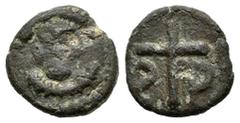 Vishigothic Coins / Monedas Visigodas Nummus. Second half of the VII century. Ispali (Sevilla). (Cru-Group B, type 96). Anv.: Facing bust with arch symbolising hair and opposite arch symbolising torso