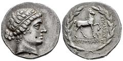 Greek Coins / Grecia Antigua Aeolis. Kyme. Tetradrachm. 150 a.C. Metrophanes, magistrate. (Seaby-4184). (Pozzi-2298). (Sng Cop-104). Anv.: Head of the Amazon Kyme right. Rev.: Horse prancing right, on
