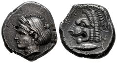 Greek Coins / Grecia Antigua Mysia. Kyzikos. Tetradrachm. 410-439 BC. (Sng von Aulock-1217-1220). Anv.: Wreathed head of Kore Soteira left, hair in sphendone covered with a veil. Rev.: Head of lion le