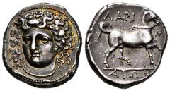Greek Coins / Grecia Antigua Thessaly. Larissa. Stater. 356-342 BC. (BCD Thessaly II 308). (HGC 4, 409). (L-S Type 2, Series A, dies O2/R2). Anv.: Head of the nymph Larissa facing slightly left, hair 