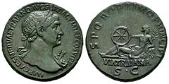 Roman Imperial / Imperio Romano Trajan. Sestertius. 114-112 AD. Rome. (Ric-638). (Bmc-987). (C-650 var.). Anv.: IMP CAES NERVAE TRAIANO AVG GER DAC P M TR P COS VI P P. Laureate bust right with Aegis 