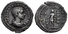 Roman Imperial / Imperio Romano Diadumenian. Denarius. 217-218 AD. Rome. (Ric-102 Macrinus). (Bmcre-87 Macrinus). (Rsc-3). Anv.: M OPEL ANT DIADVMENIAN CAES, bare headed, draped and cuirassed bust rig
