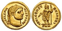 Roman Imperial / Imperio Romano Diocletian. Aureus. 294 AD. Nicomedia. (Cal-4494). (Ric-5a). Anv.: DIOCLETIANVS P F AVG. Laureate bust right. Rev.: IOVI CONSERVATORI. Jupiter standing left, with thund