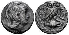 Greek Coins Attica. Athens. New Style Tetradrachm. 152-151 BC. Aphrodisi-, Dioge- and Athe- magistrates. (Cf. Thompson-546). Anv.: Helmeted head of Athena rigth. Rev.: Owl standing rigth, head facing,
