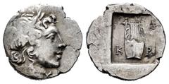 Greek Coins Lycia. Kragos. Hemidrachm. 41-18 BC. (Müseler-XI, 31). (Troxell-Lycian 84). Anv.: Laureate head of Apollo right, Λ-Y across lower fields. Rev.: Kithara; K-P across lower fields; all within