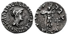 Greek Coins Kings of Bactria. Menander. Drachm. 160-145 BC. (Gc-7601 similar). Anv.: Helmet bust of the king right, around legend. Rev.: Athena standing left with shield and thunderbolt, around legend